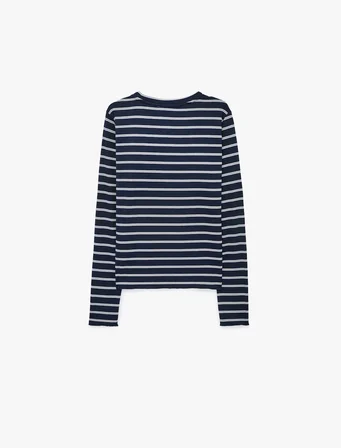 Slim Fit Bisiklet Yaka Uzun Kollu Çizgili Tişört 