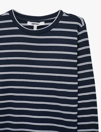 Slim Fit Bisiklet Yaka Uzun Kollu Çizgili Tişört 