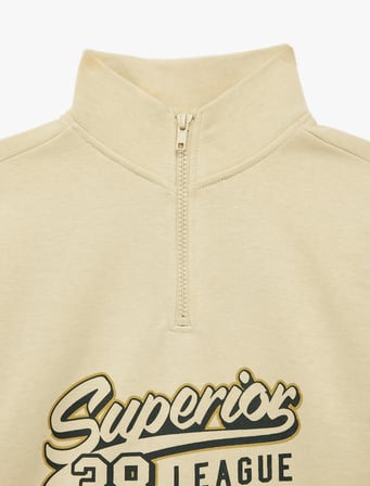 Baskılı Fermuarlı Uzun Kollu Pamuklu Dik Yaka Sweatshirt