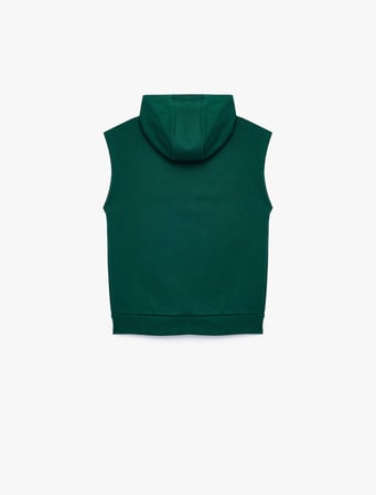 Üç İplik Baskılı Oversize Kapşonlu Kolsuz Sweatshirt
