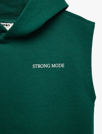 Üç İplik Baskılı Oversize Kapşonlu Kolsuz Sweatshirt