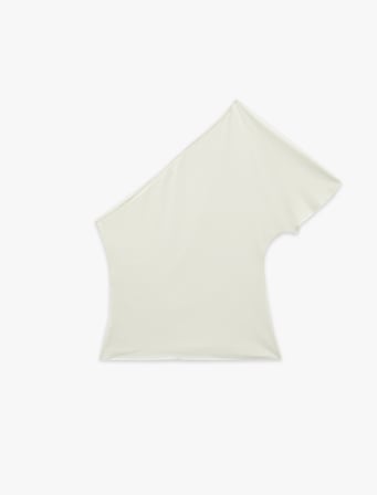 Slim Fit Kısa Kollu Asimetrik Yaka Tek Omuz Bluz