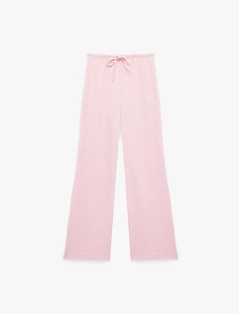Bürümcük Kumaş Dokulu Beli Bağcıklı Düz Bol Paça Pantolon