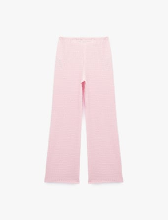 Bürümcük Kumaş Dokulu Beli Bağcıklı Düz Bol Paça Pantolon