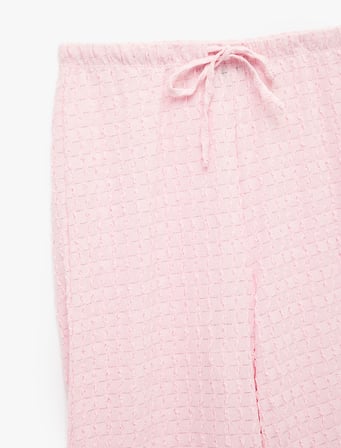 Bürümcük Kumaş Dokulu Beli Bağcıklı Düz Bol Paça Pantolon
