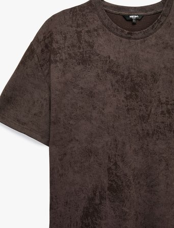 Yıkamalı Bisiklet Yaka Kısa Kollu Oversize Tişört