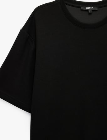 Viskon Karışımlı Scuba Kumaş Bisiklet Yaka Kısa Kollu Basic Oversize Tişört