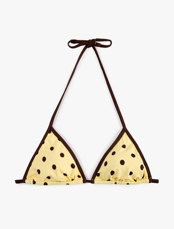 Kontrast Detaylı Biyeli Puantiyeli Üçgen Bikini Üstü
