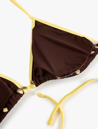 Kontrast Detaylı Biyeli Puantiyeli Üçgen Bikini Üstü