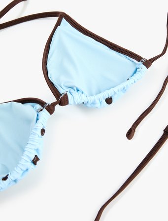 Kontrast Detaylı Biyeli Puantiyeli Üçgen Bikini Üstü
