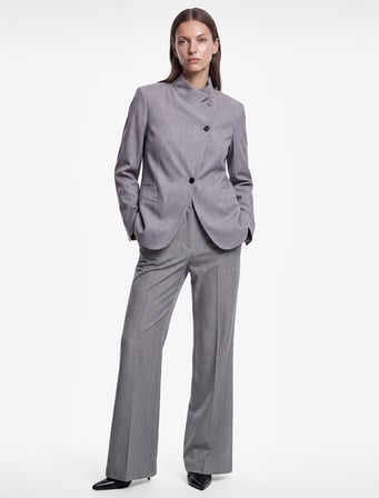 Cepli Regular Fit Uzun Kollu Düğme Detaylı Dik Yaka Kruvaze Blazer Ceket