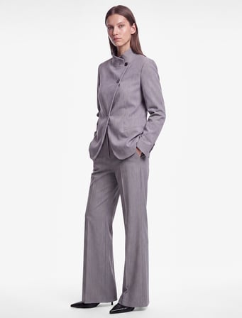 Cepli Regular Fit Uzun Kollu Düğme Detaylı Dik Yaka Kruvaze Blazer Ceket