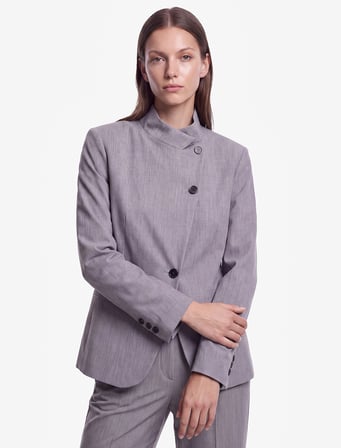 Cepli Regular Fit Uzun Kollu Düğme Detaylı Dik Yaka Kruvaze Blazer Ceket