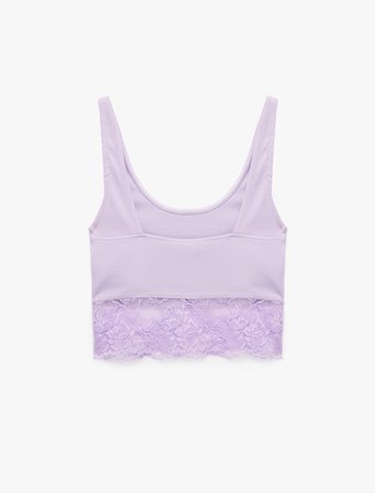 Pamuklu Slim Fit Dantel Detaylı Kalın Askılı Crop Bluz