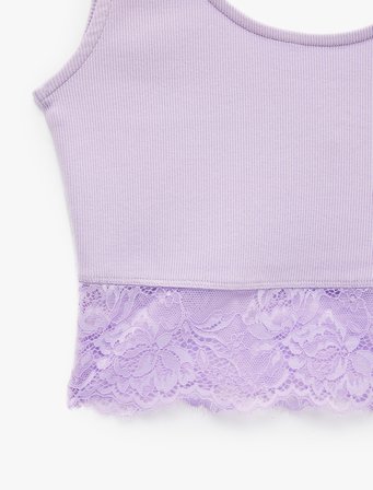 Pamuklu Slim Fit Dantel Detaylı Kalın Askılı Crop Bluz