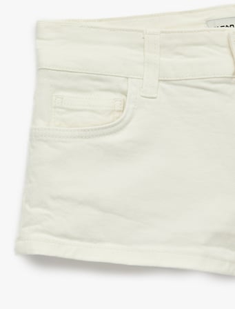 Pamuklu Cepli Düğmeli Düşük Bel Brodeli Slim Fit Mini Şort