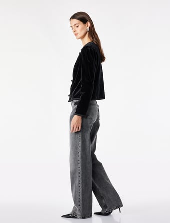 Slim Fit Vatkalı Bisiklet Yaka Uzun Kollu Süslü Düğmeli Kadife Ceket