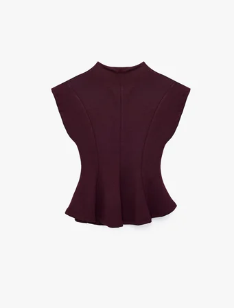 Viskon Karışımlı Slim Fit Kolsuz Dik Yaka Peplum Bluz