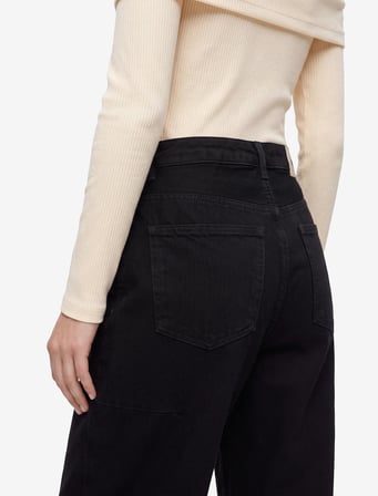 Pamuklu Normal Paça Cepli Düğmeli Balon Denim Pantolon - Balloon Fit Jean