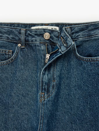 Pamuklu Normal Paça Cepli Düğmeli Balon Denim Pantolon - Balloon Fit Jean