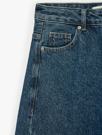 Pamuklu Normal Paça Cepli Düğmeli Balon Denim Pantolon - Balloon Fit Jean