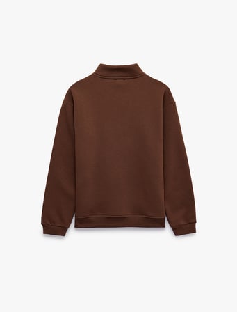 Baskılı Yarım Fermuarlı Şardonlu Uzun Kollu Dik Yaka Sweatshirt
