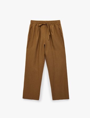 Keten ve Viskon Karışımlı Beli Bağcıklı Pantolon