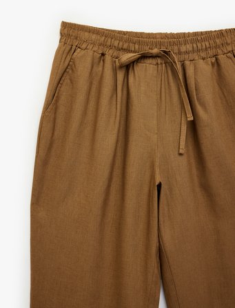 Keten ve Viskon Karışımlı Beli Bağcıklı Pantolon