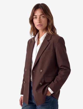 Uzun Kollu Cepli Viskon Karışımlı Düğmeli Oversize Kruvaze Yaka Blazer Ceket