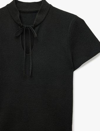 Kısa Kollu Bağlama Detaylı Dik Qipao Yaka Triko Kazak