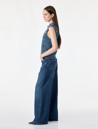 Pamuklu Cepli Yuvarlak Yaka Kolsuz Denim Military Yelek