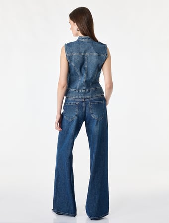 Pamuklu Cepli Yuvarlak Yaka Kolsuz Denim Military Yelek