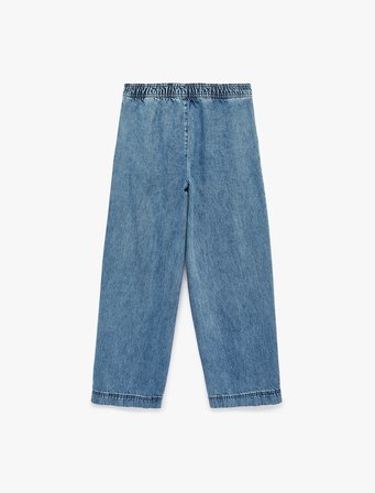 Pamuklu Bol Kalıp Pileli Düğme Detaylı Düşük Bel Denim Pantolon