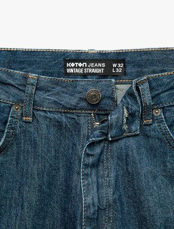 Normal Bel Cepli Pamuklu Rahat Kalıp Vintage Straight Jean Pantolon
