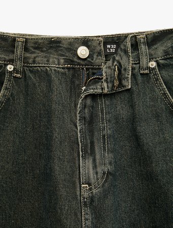 Normal Bel Cepli Pamuklu Bol Super Baggy Jean Pantolon