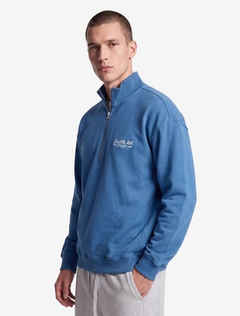 Pamuklu Regular Fit Nakışlı Uzun Kollu Yarım Fermuarlı Sweatshirt