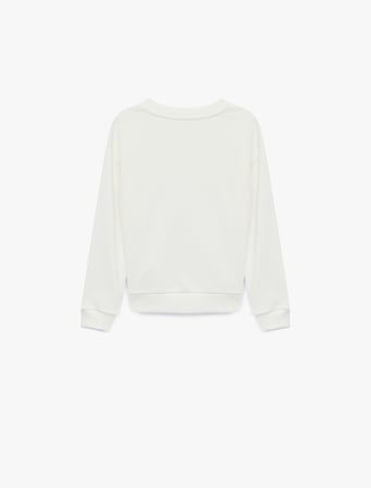 Kedi Baskılı Şardonlu Uzun Kollu Bisiklet Yaka Sweatshirt