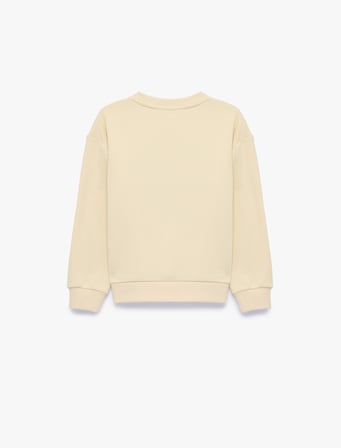 Kedi Baskılı Uzun Kollu Bisiklet Yaka Şardonlu Sweatshirt