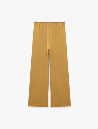Aerobin Kumaş Straight Fit Cepli Düz Geniş Paça Saten Pantolon