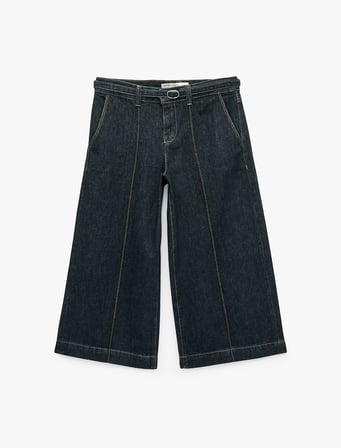 Pamuklu Cepli Kemerli Culotte Denim Pantolon