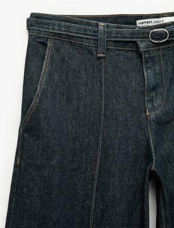 Pamuklu Cepli Kemerli Culotte Denim Pantolon