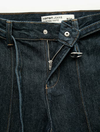 Pamuklu Cepli Kemerli Culotte Denim Pantolon