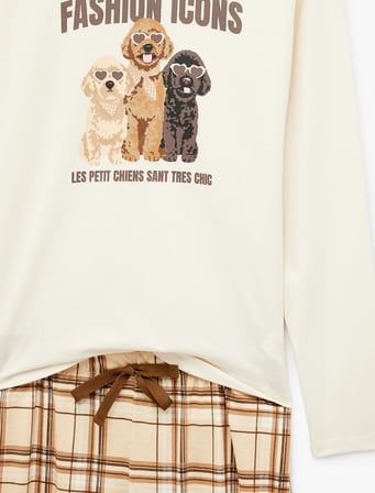 Bisiklet Yaka Baskılı Uzun Kollu 2'li Pijama Takımı