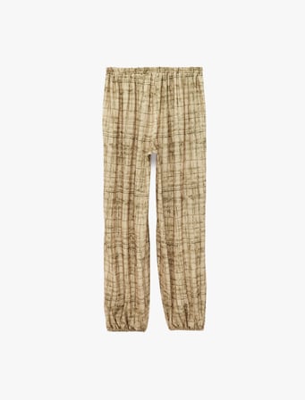 Rahat Kesim Ekose Desenli Lastikli Paçalı Saten Ekoseli Pijama Altı