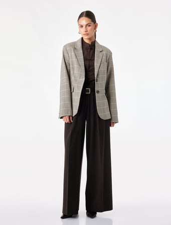 Regular Fit Uzun Kollu Klasik Yaka Cepli Düğmeli Ekose Blazer Ceket