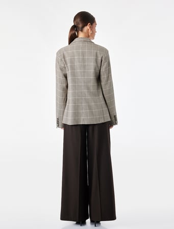 Regular Fit Uzun Kollu Klasik Yaka Cepli Düğmeli Ekose Blazer Ceket
