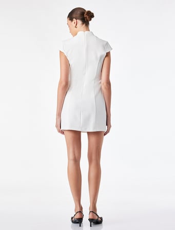 Hakim Yaka Kısa Kollu Regular Fit Nakış Detaylı Bodycon Mini Elbise