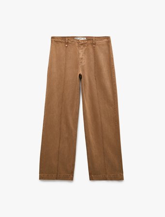 Standart Bel Regular Fit Düğmeli Nervürlü Düz Paça Pantolon - Culotte Jeans