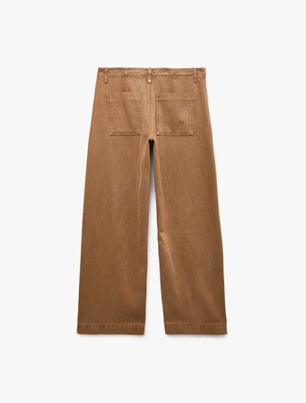 Standart Bel Regular Fit Düğmeli Nervürlü Düz Paça Pantolon - Culotte Jeans