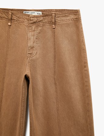 Standart Bel Regular Fit Düğmeli Nervürlü Düz Paça Pantolon - Culotte Jeans